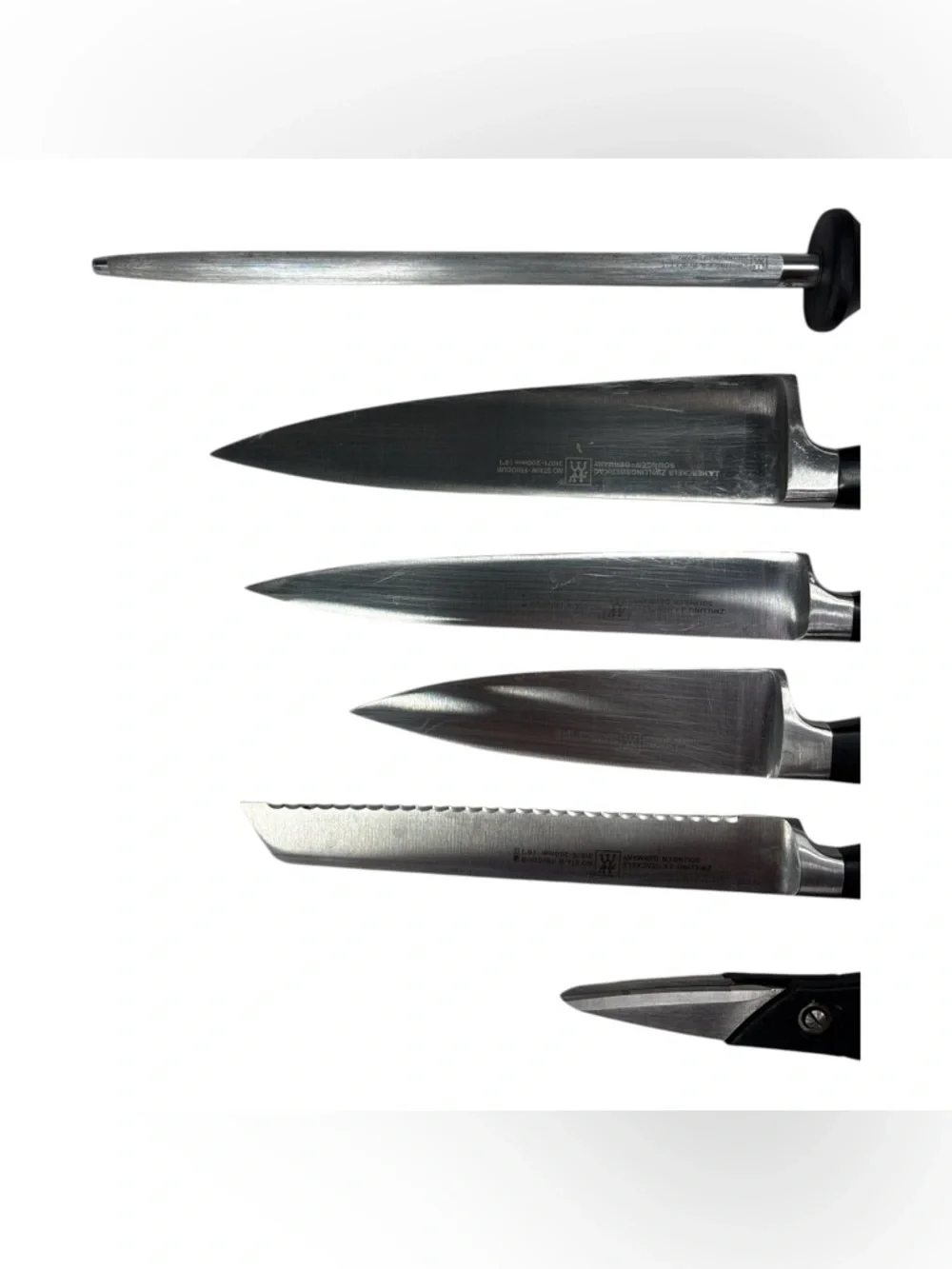 Zwilling J.A. Henckels 7 Pc Knife Block Set Black Handles Sharpener Chef Carver